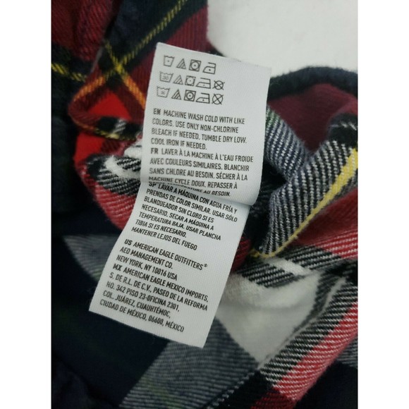 American Eagle Flannel Button Down Red Blue Plaid Mens Size Medium - Picture 9 of 10